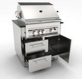 Lifetime warranty 34 Inch Sunstone Grill Gas Base Cabinet setup with adjustable height and soft-close drawers.