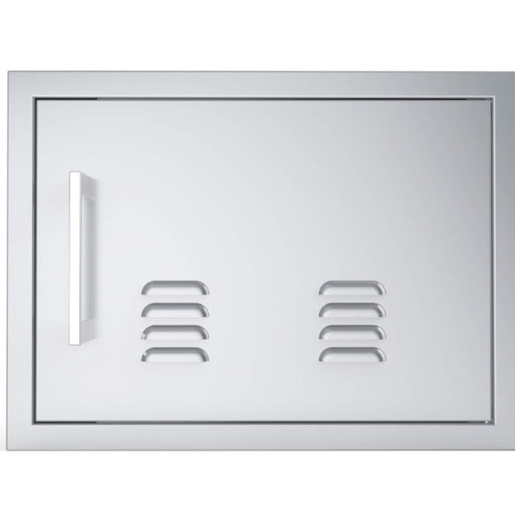 Close-up view of Sunstone Signature Series Horizontal Vented Single Doors with a brushed stainless steel finish.