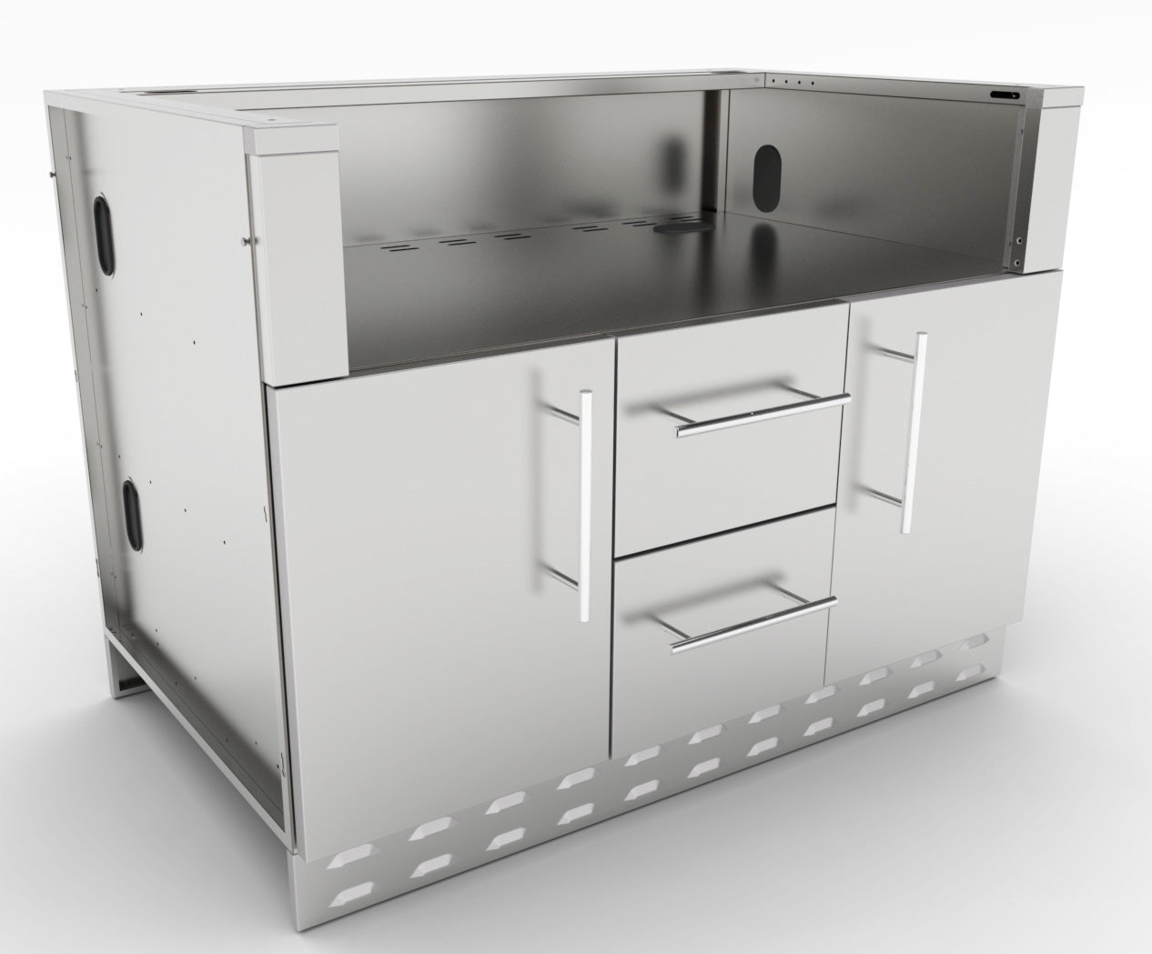 Sunstone Grill Gas Base Cabinet showing the trim-kit for easy installation of various grill models.