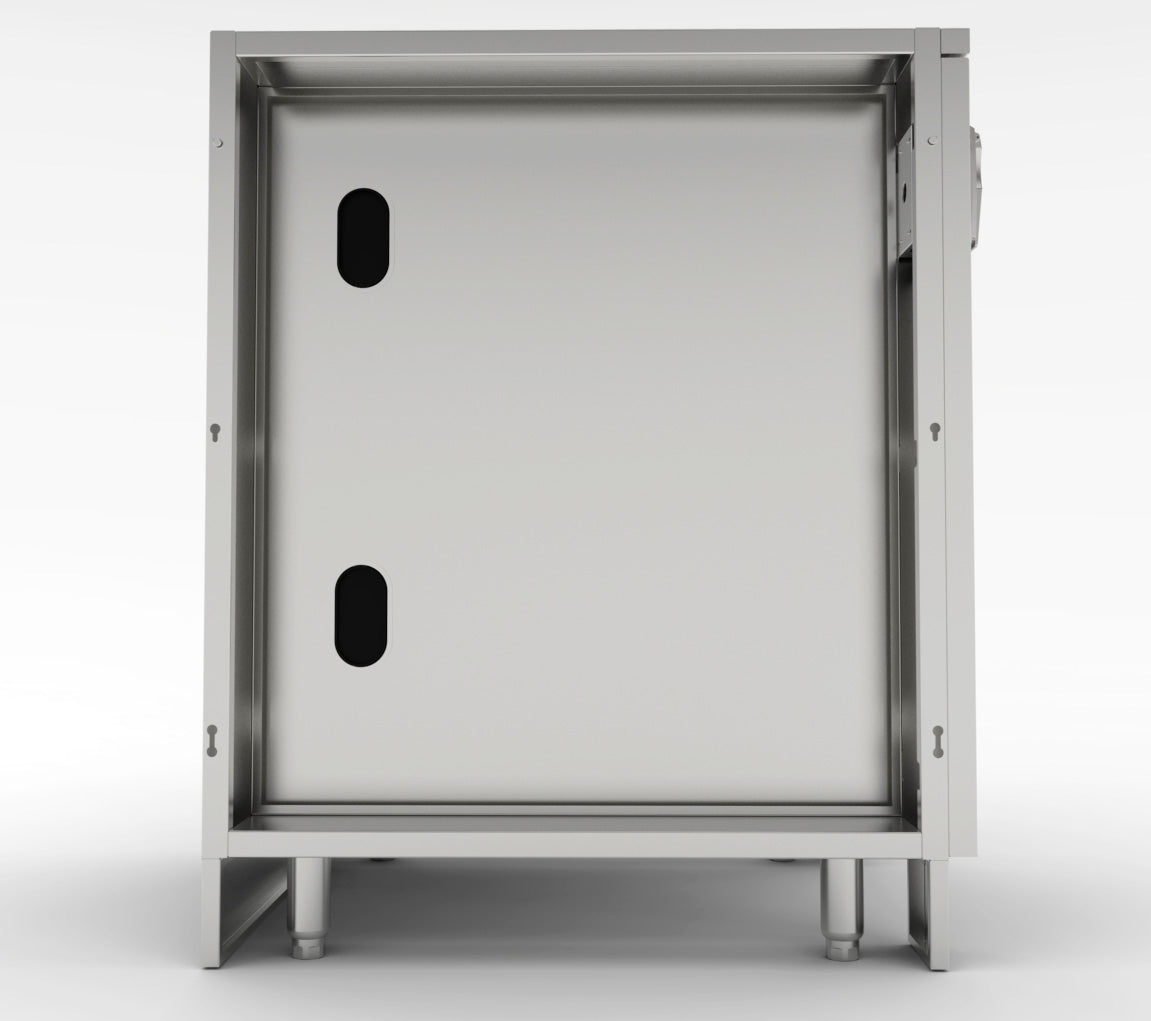 30-inch Sunstone Appliance Cabinet for up to 21-inch wide fridges, seamlessly fits into your outdoor prep space.