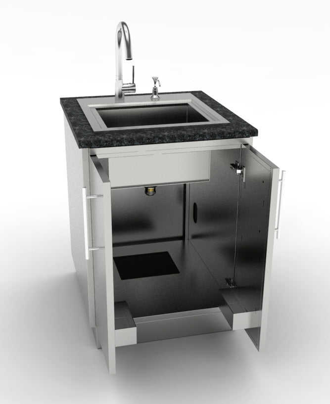 Sunstone 30" Full Height Double Door Base Cabinet featuring durable 304 stainless steel with adjustable shelves and door pockets.