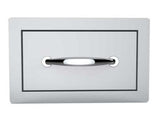 Sunstone Classic Series Flush Style 14” Drawer showcasing a sleek design under a BBQ grill for convenient outdoor storage.