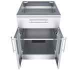 Interior view of Sunstone 24", 30”, or 36” Double Door Base Cabinet highlighting removable center shelf for versatile storage.