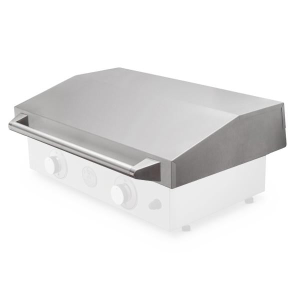 Le Griddle Big Texan Built-In Griddle 41” set up in an outdoor kitchen, highlighting its sleek brushed finish and essential features for grilling enthusiasts.