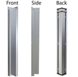 Close-up view of Sunstone 3" x 3" 90 Degree Corner Spacer Panel for Full Height Wall Cabinet Front highlighting the brushed stainless steel finish.
