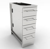 Sunstone 12" 4 Multi-Drawer Base Cabinet in brushed stainless steel finish, showcasing elegant design and practical storage for outdoor grilling.