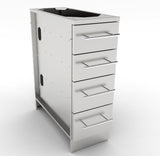 Sunstone 12" 4 Multi-Drawer Base Cabinet in brushed stainless steel finish, showcasing elegant design and practical storage for outdoor grilling.