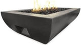American Fyre Designs 36” BORDEAUX Square Fire Bowl in Smoke color, showcasing modern design and handcrafted glass fiber reinforced concrete material.