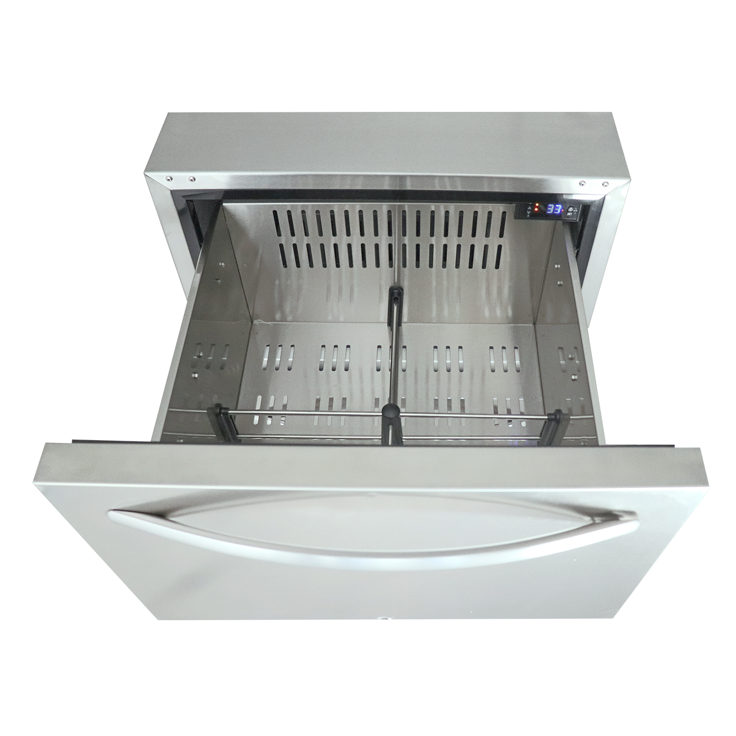 Interior view of the RCS 2-Drawer Fridge displaying spacious storage for food and drinks.