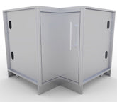 Sunstone 12"x12" Corner Cabinet with Swivel Shelves showcasing its sleek 304 stainless steel design, perfect for BBQ enthusiasts and outdoor kitchen setups.
