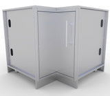 Sunstone 12"x12" Corner Cabinet with Swivel Shelves showcasing its sleek 304 stainless steel design, perfect for BBQ enthusiasts and outdoor kitchen setups.