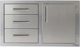 Alfresco Combo Door with Triple Drawers, 32" x 22" dimensions, ideal for outdoor kitchen storage featuring durable stainless steel construction.
