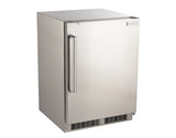 Fire Magic Outdoor Rated Refrigerator model 3589-DR or 3589-DL, featuring a spacious 5.1 cubic feet storage, internal digital thermometer, LED internal light, and lock and key, designed for outdoor use.