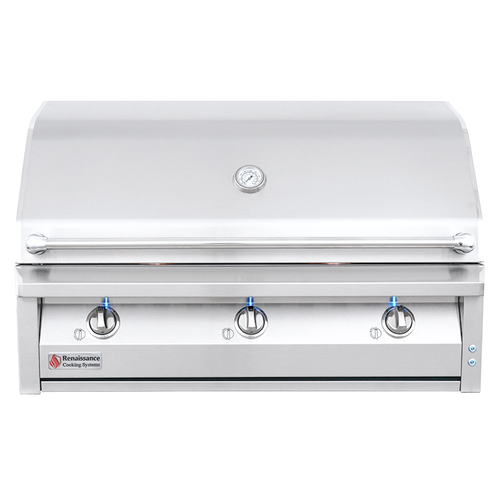 RCS American Renaissance Drop-In Grill 42" showcasing its sleek stainless steel design and high-quality construction.