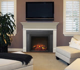 Detailed masonry-style interior showcasing the SimpliFire 36” Built-in Electric Fireplace, designed for a cozy ambiance.