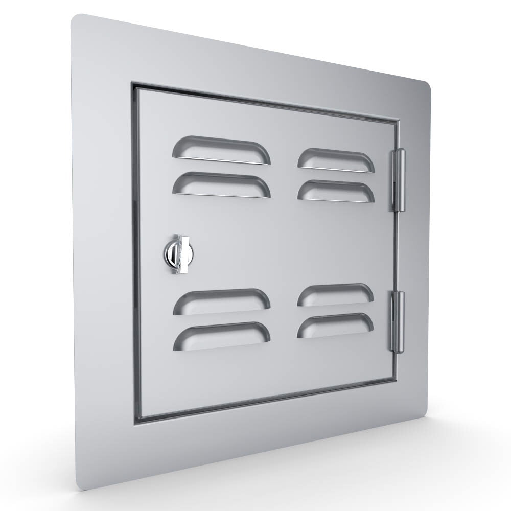 Sunstone Classic Style Flush Series 12" Single Door Vented access door for outdoor plumbing and safety, featuring sleek design and durable stainless steel construction.