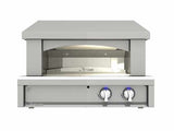 Close-up view of Artisan Pizza Oven's high-quality ceramic slab hearth and sleek stainless steel construction.