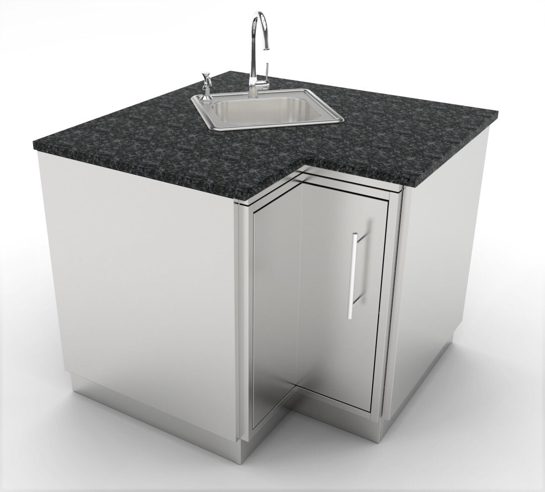 Sunstone 12"x12" Corner Cabinet with Swivel Shelves, featuring a durable stainless steel structure and a unique lazy Susan design for easy access.