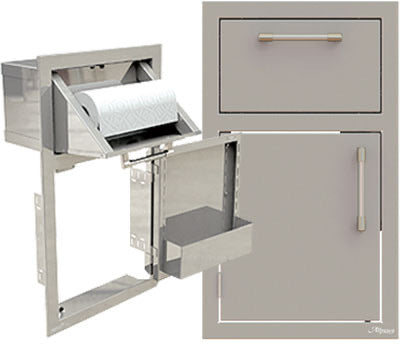 Alfresco 17" Door and Towel Holder Combo showcasing stylish outdoor kitchen storage solutions by Alfresco.