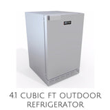 Interior view of Sunstone Outdoor Rated Refrigerator featuring spacious shelves and soda can dispenser.