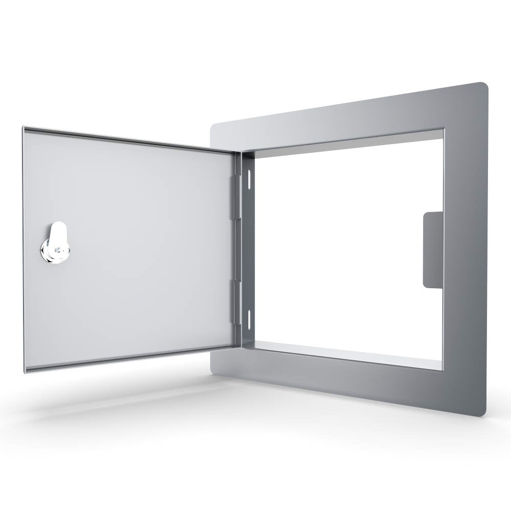 Sunstone Classic Series - Flush Style 12” x 12” Single Utility Door installed in a stylish outdoor setting, perfect for gas and electric access.