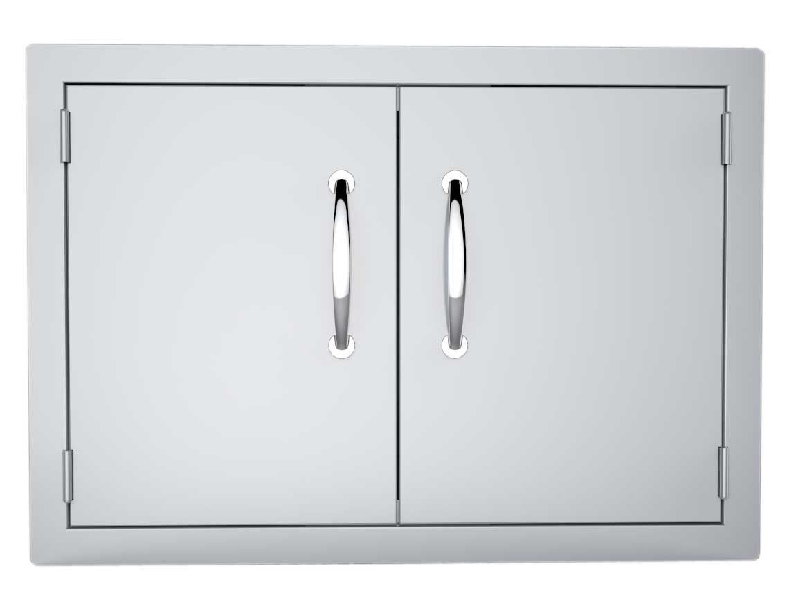 Close-up view of the magnets securing the doors of the Sunstone Classic Series 30" Double Door Dry Storage Pantry.