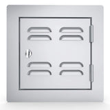 Close-up of Sunstone Classic Style Flush Series 12" Single Door Vented, showcasing the brushed finish and turn-latch feature for secure access.