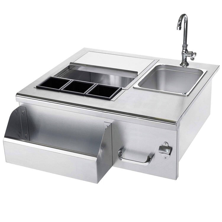 Summerset Lighted Beverage Center with LED illumination, featuring ice compartment, sink, and towel holder.