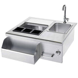 Summerset Lighted Beverage Center with LED illumination, featuring ice compartment, sink, and towel holder.