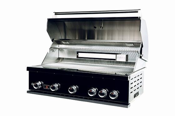 Bonfire 500 Prime Black Series Built-In Grill 42" showcasing its sleek stainless steel design and five burners.