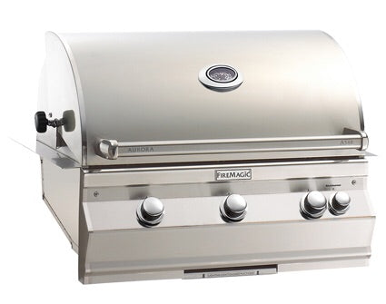 Fire Magic Choice 24” Gas Grill with analog thermometer, showcasing its stainless steel design and robust cooking features.
