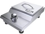 Close-up of the Sunstone Ruby Series 13" Counter-top or Drop-in Versa Burner - SUN13VSB-NG highlighting the adjustable legs and high-searing brass burner.