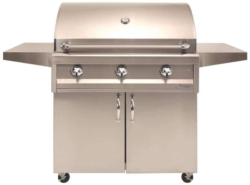 Artisan American Eagle 36" Cart Grill, 3 Burner - Sleek stainless steel design featuring three powerful U-burners for high-performance grilling.