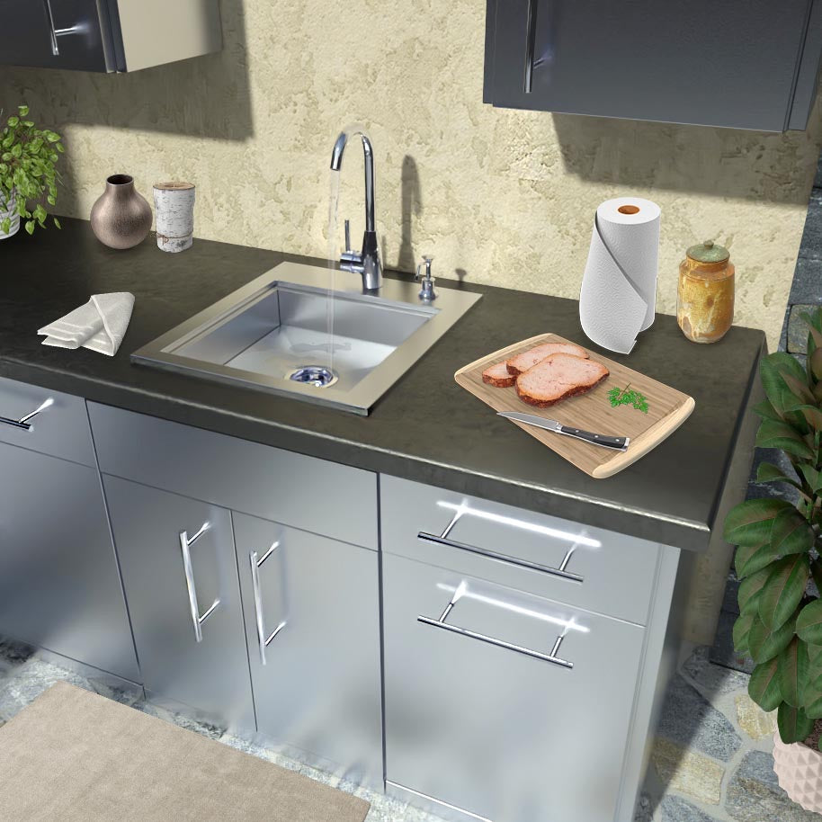 Sunstone ADA Compliant Single Sink showcasing its contemporary drop-in design with a sleek stainless steel finish.