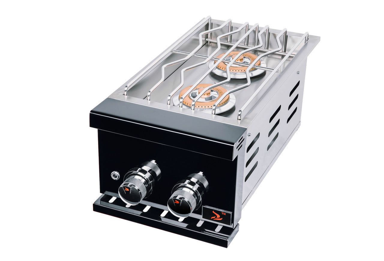 Bonfire Double Side Burner Black Stainless showcasing its sleek design and 304-grade stainless steel material.