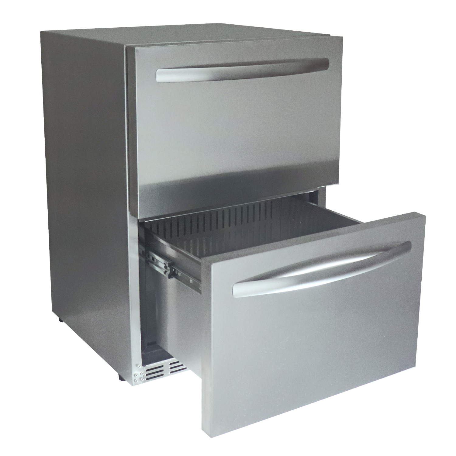 Stylish RCS 2-Drawer Fridge with modern design, perfect for outdoor kitchens. Features dual drawers and LED lights for easy access.