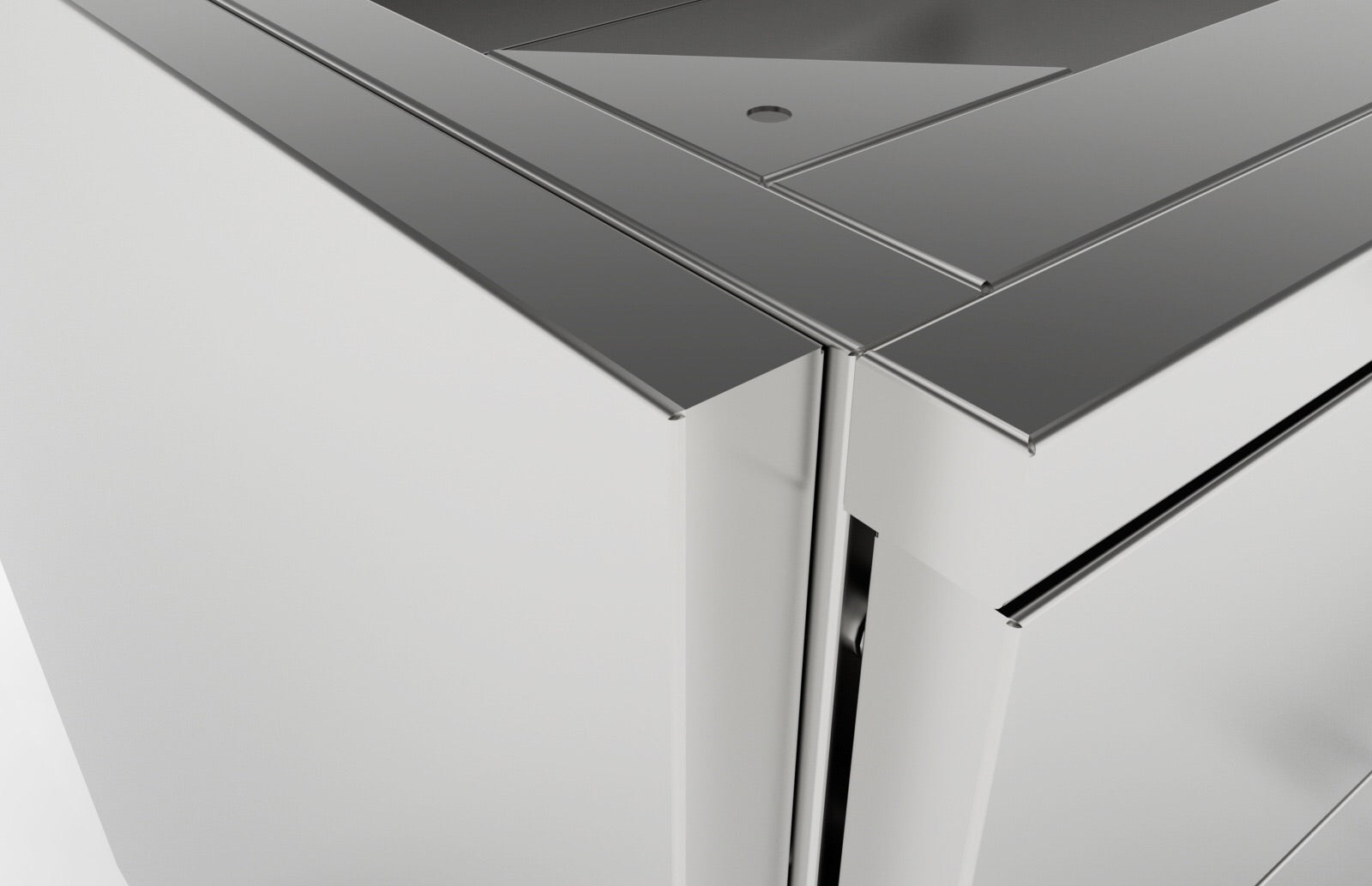 Sunstone Stainless Steel Universal Base End Panel installed in a cabinet island, presenting a polished and finished look.