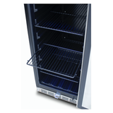 RCS 15" Stainless Steel Outdoor Refrigerator featuring digital temperature control and blue LED lighting.