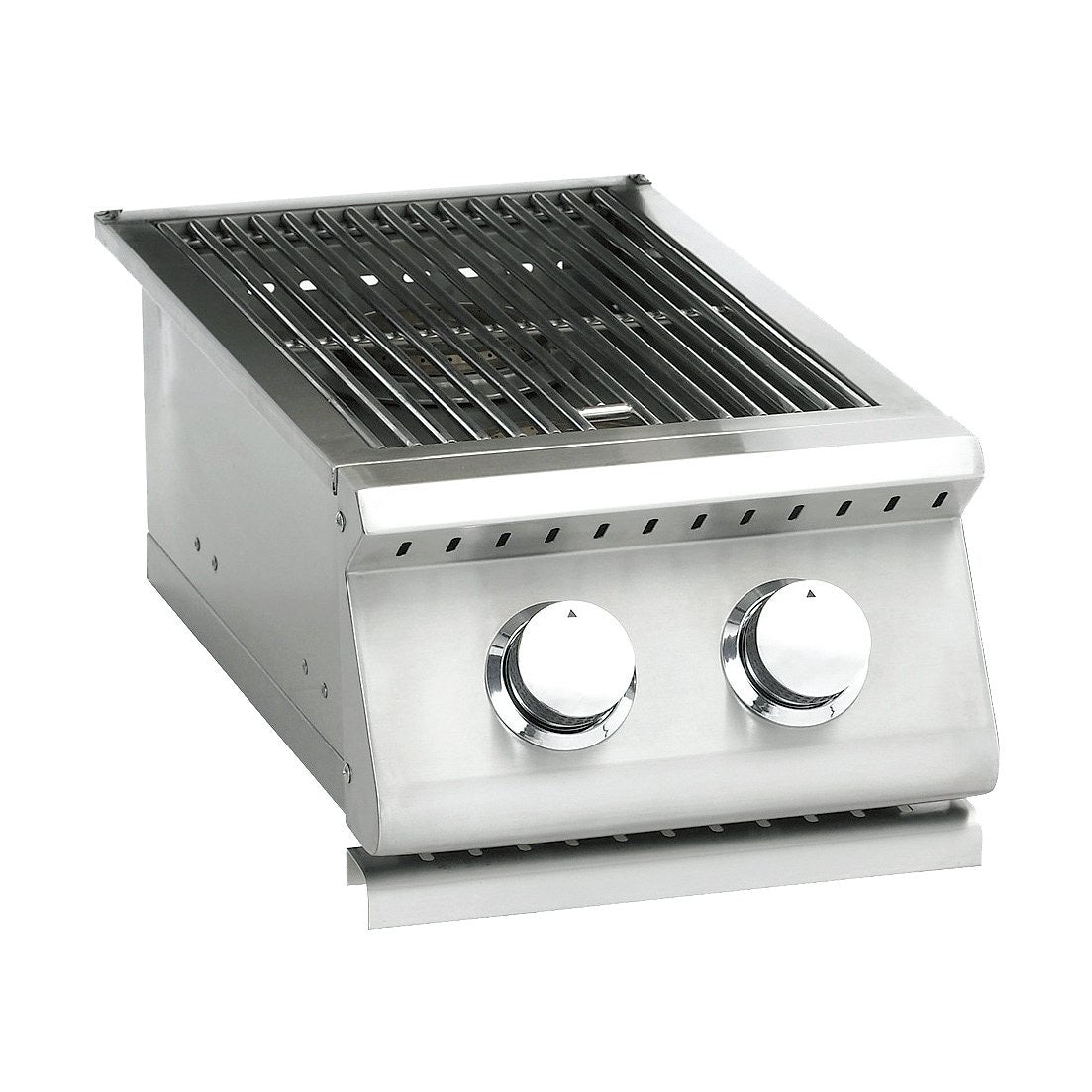 Summerset Sizzler Built-In Double Side Burner showcasing high-performance design, 304-grade stainless steel construction, and dual 12,000 BTU brass ring burners for outdoor cooking.