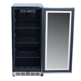 Side view of RCS 15" Stainless Steel Outdoor Refrigerator emphasizing the lockable door and compact design.
