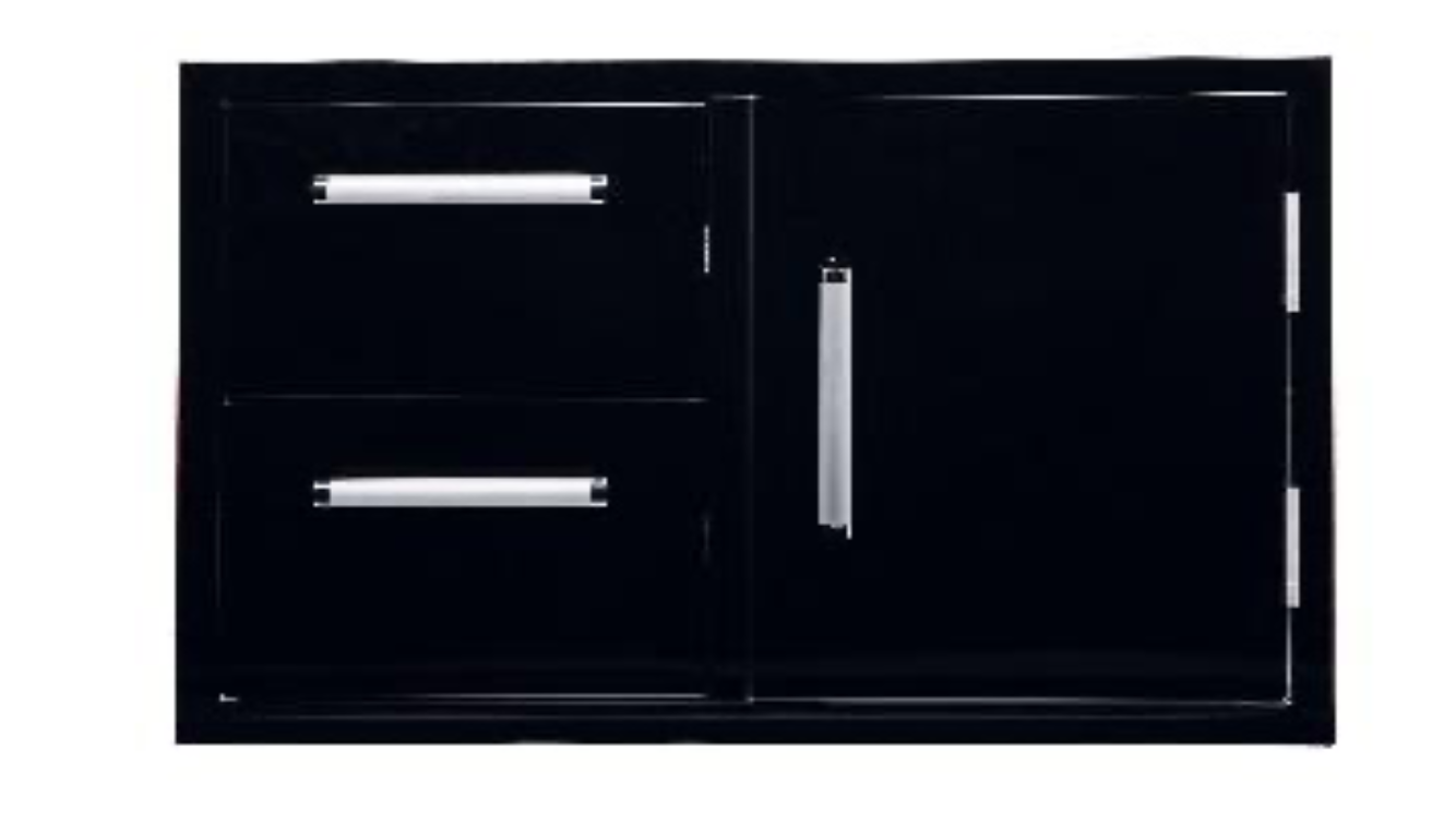 Bonfire Black Door & Drawer Combo 22" x 33" - sleek stainless steel outdoor kitchen storage solution with drawers and towel rack.