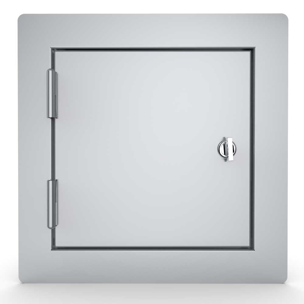 Sunstone Classic Series - Flush Style 12” x 12” Single Utility Door showing sleek stainless steel design for outdoor access.
