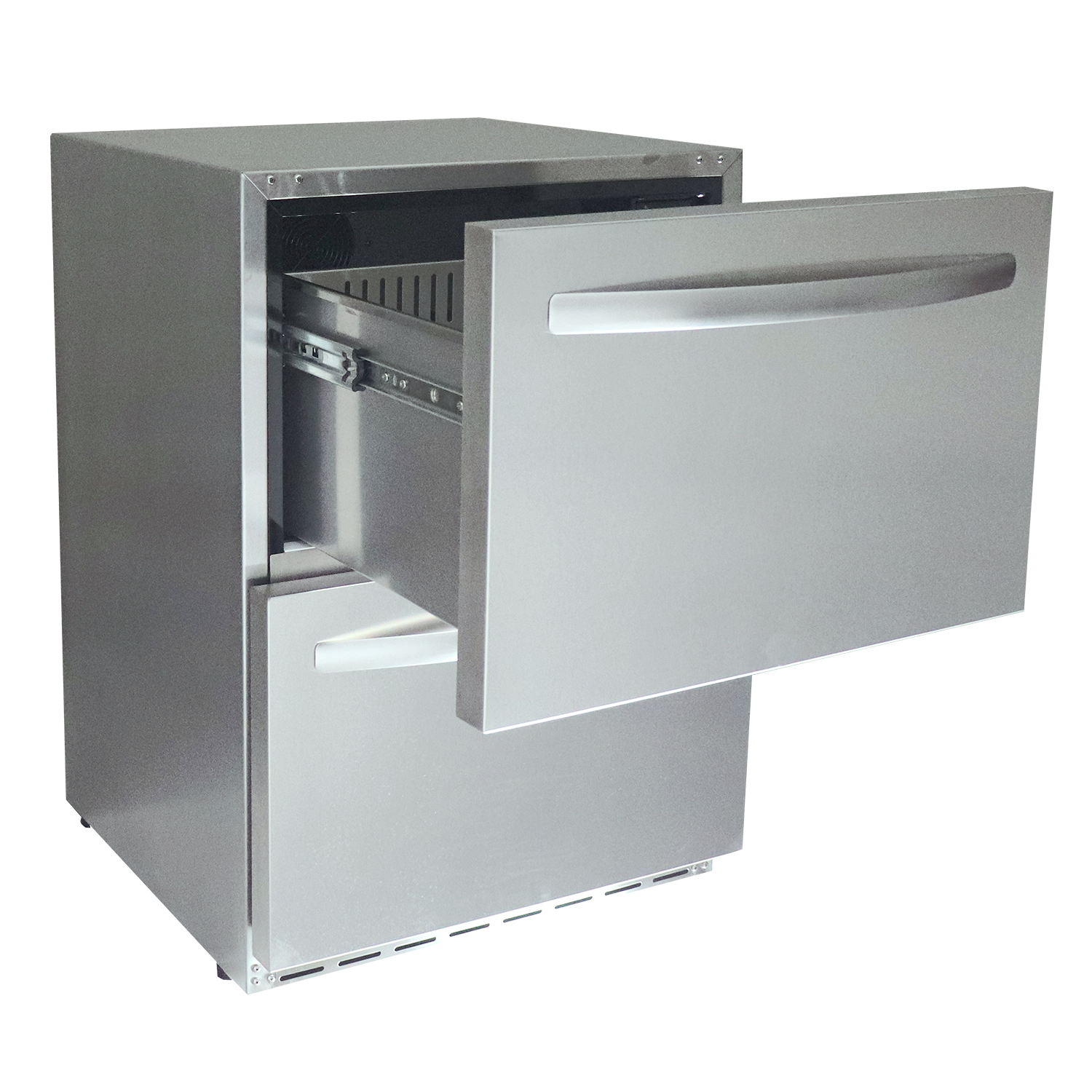 RCS 2-Drawer Fridge showcasing digital controls and a modern design for outdoor use.