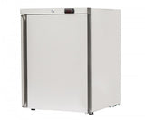 RCS 24 inch UL rated refrigerator showing stainless steel construction, LED adjustable thermostat, and storage options, perfect for outdoor kitchens.
