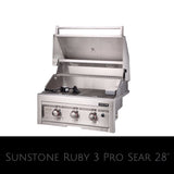 Close-up view of Sunstone Ruby 30" 3-Burner Pro-Sear Grill's LED control knobs and halogen interior lighting.