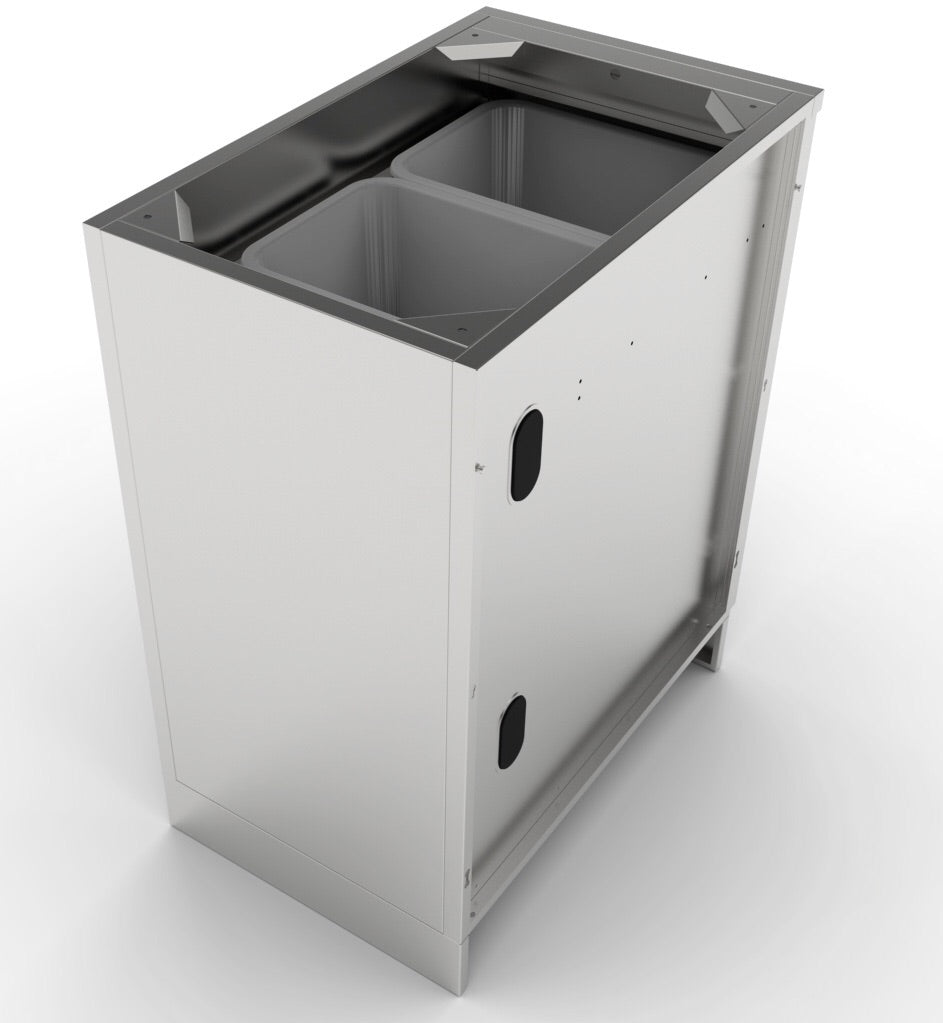 Stainless steel construction of Sunstone 18" Trash Drawer Cabinet showcasing durable design and easy accessibility.