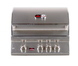 Bonfire Whistler 3 Built-in Grill 28" showcasing sleek 304 stainless steel design with three burners and LED-lit controls.