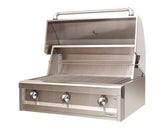 Artisan American Eagle 36-Inch 3-Burner Built-In Natural Gas Grill AAEP-36-NG showcasing the seamless welded hood and stainless steel burners.