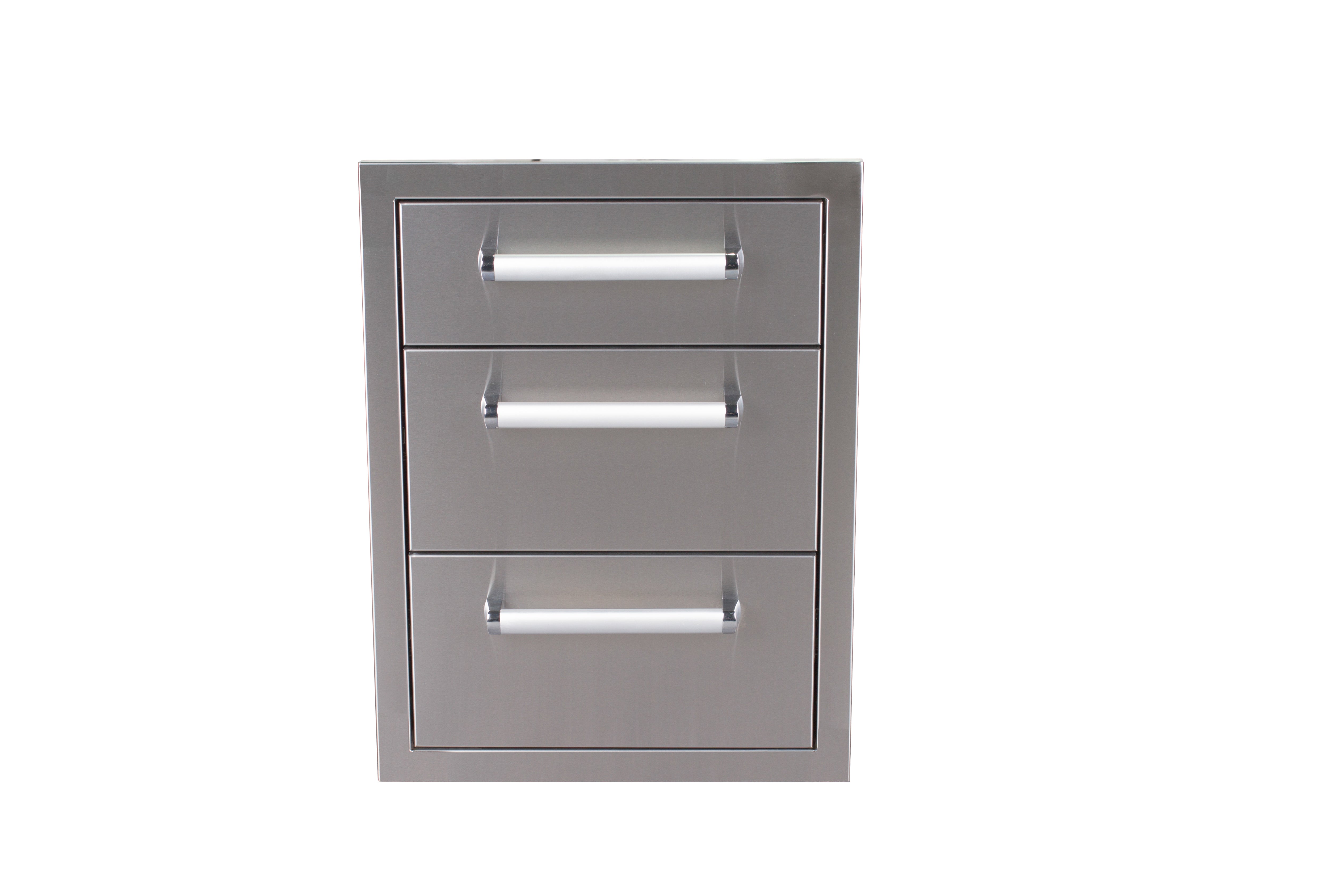 Bonfire Stainless Steel Vertical Triple Drawer with three self-closing drawers for outdoor kitchen.