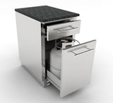 Close-up of the Sunstone 18" Propane/Trash Drawer Combo Cabinet's soft-close drawer, highlighting premium quality.